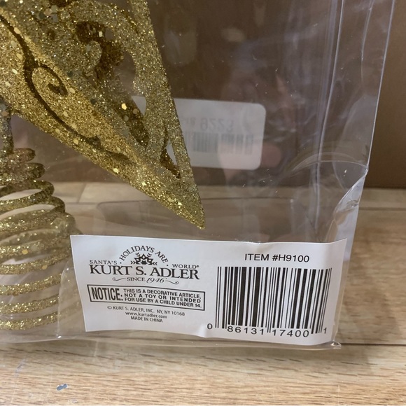 New! Kurt S Adler Star Christmas Tree Topper 8” Gold Glitter 5 Point - Picture 9 of 10